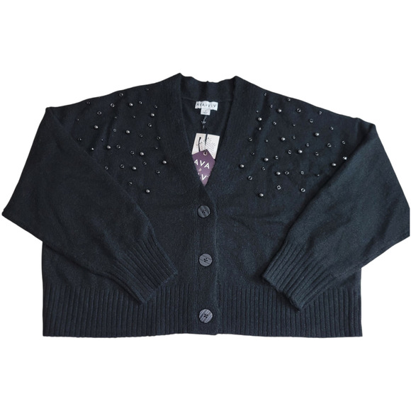 Ava & Viv Black Embellished Button-Down Sweater Cardigan - Picture 4 of 15